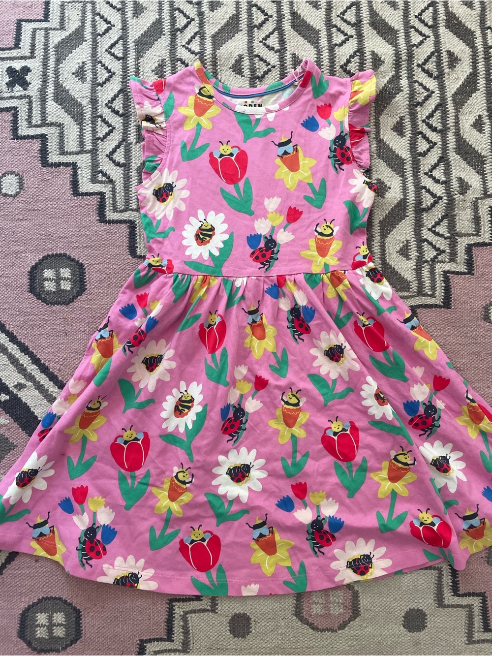 NWT Mini Boden Pink Floral & Bug Print Dress